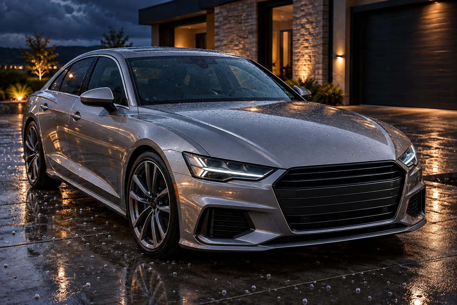 The same premium sedan with smooth panels, generated restored appearance concept